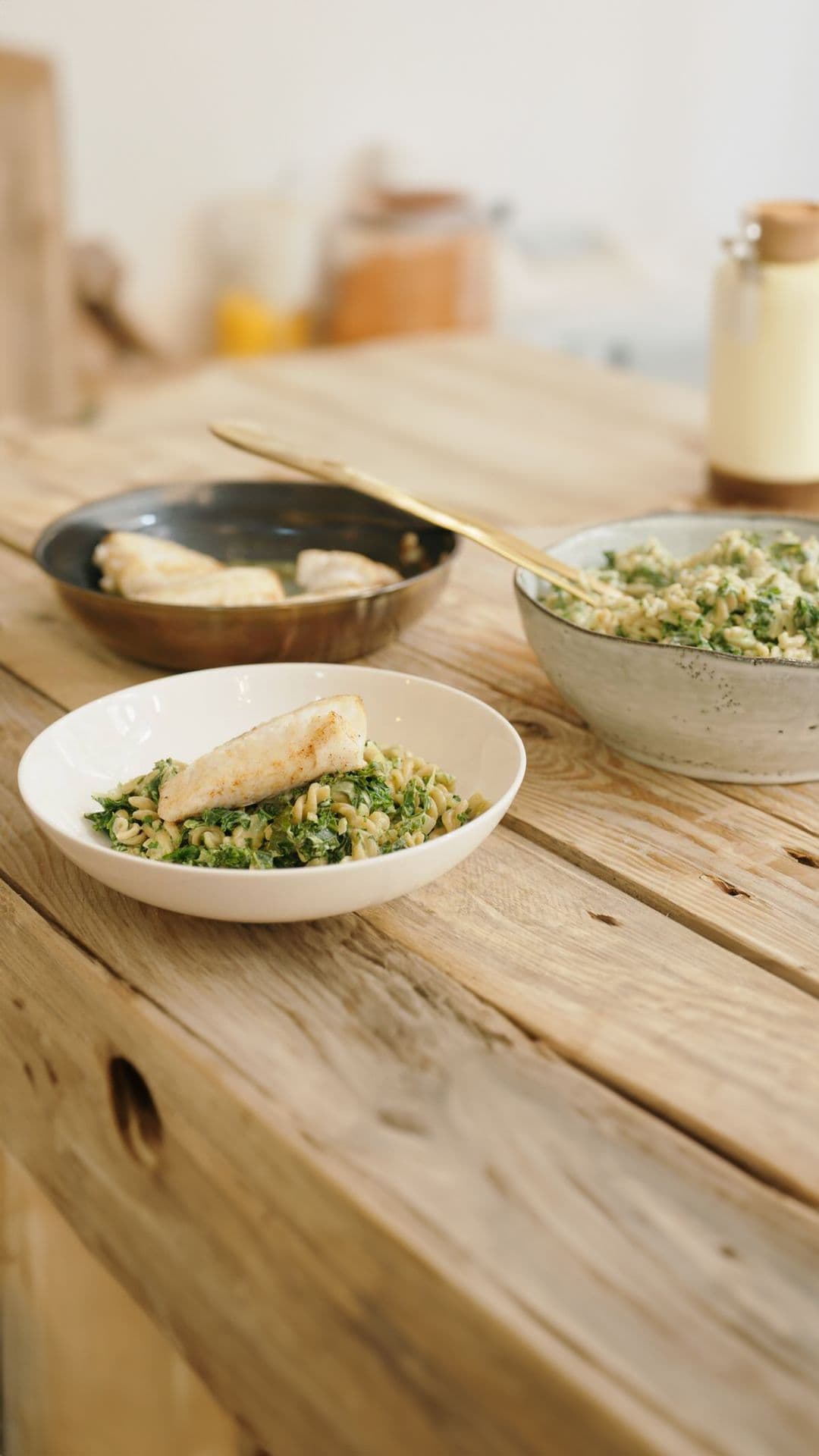 Pasta met schelvis, boerenkool en mascarpone