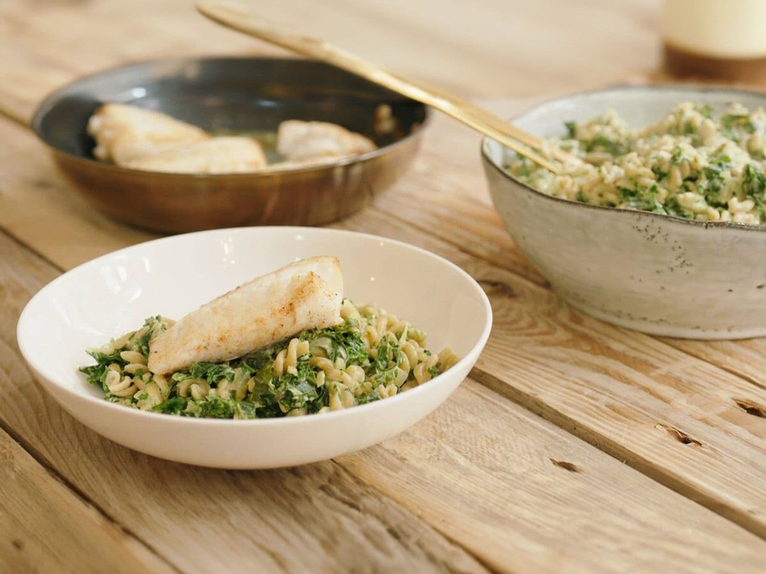 Pasta met schelvis, boerenkool en mascarpone