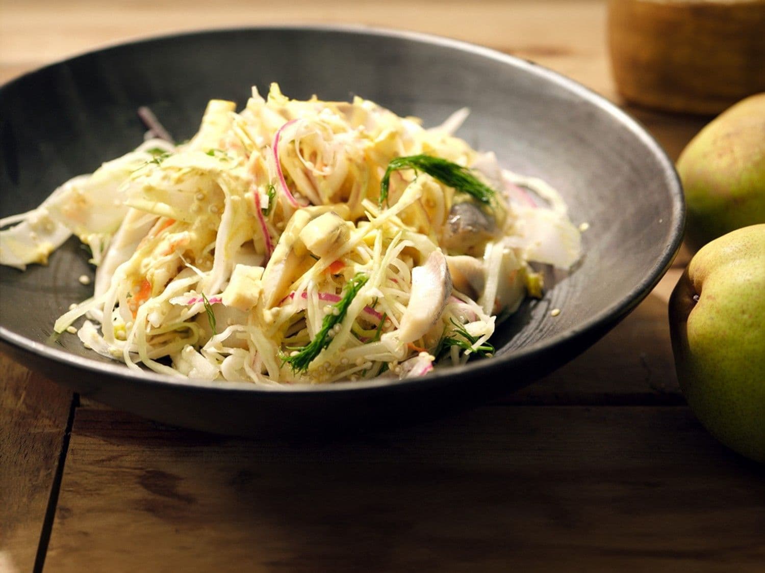 Salade met peer en haring
