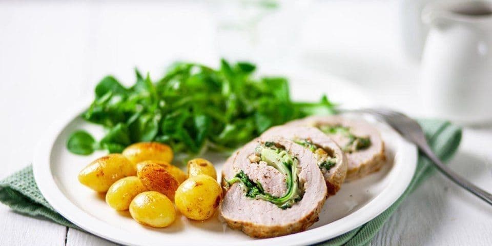 Gevuld kalfsgebraad met courgette en kaas