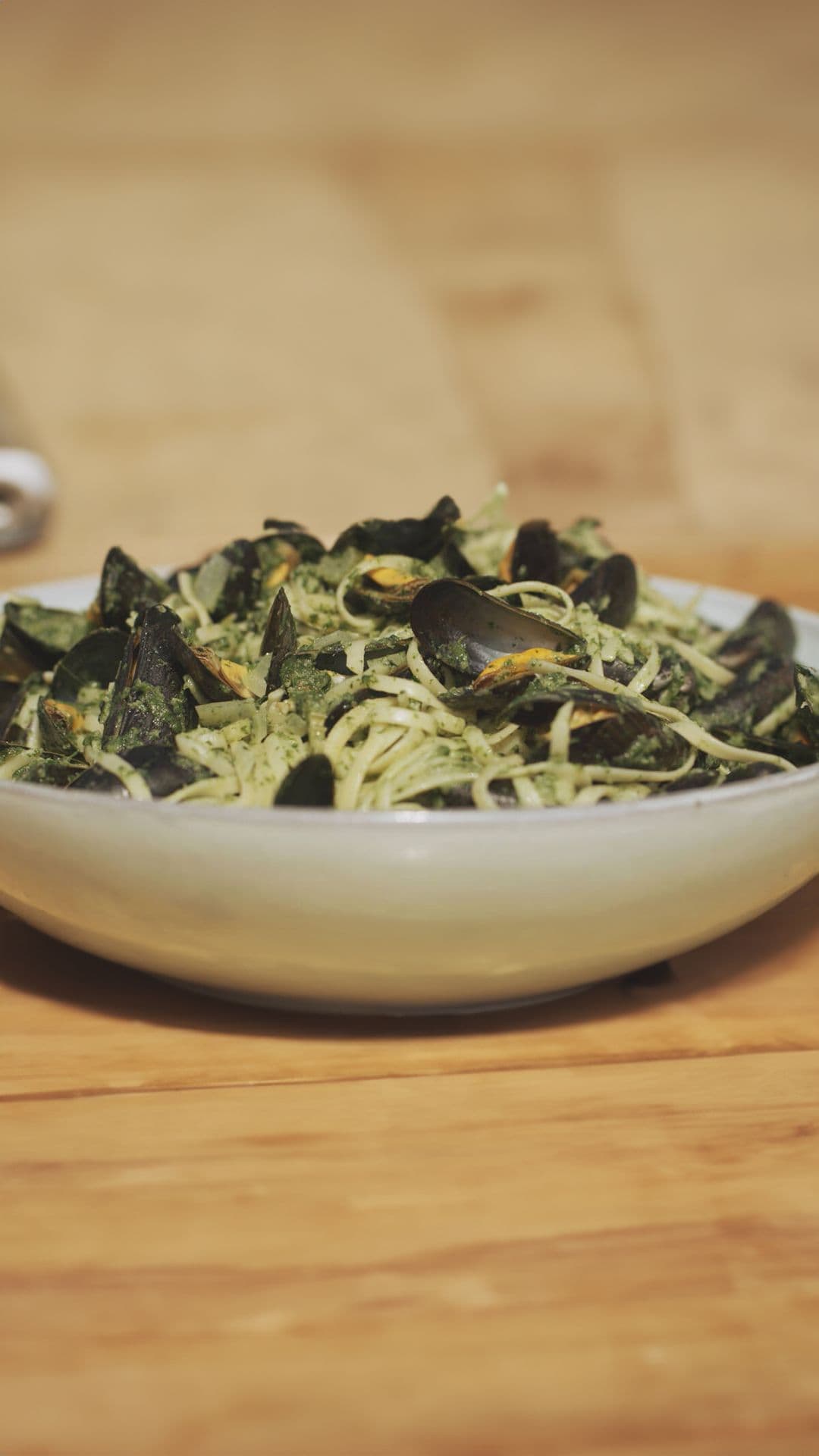 Mosselen in 't groen met pasta