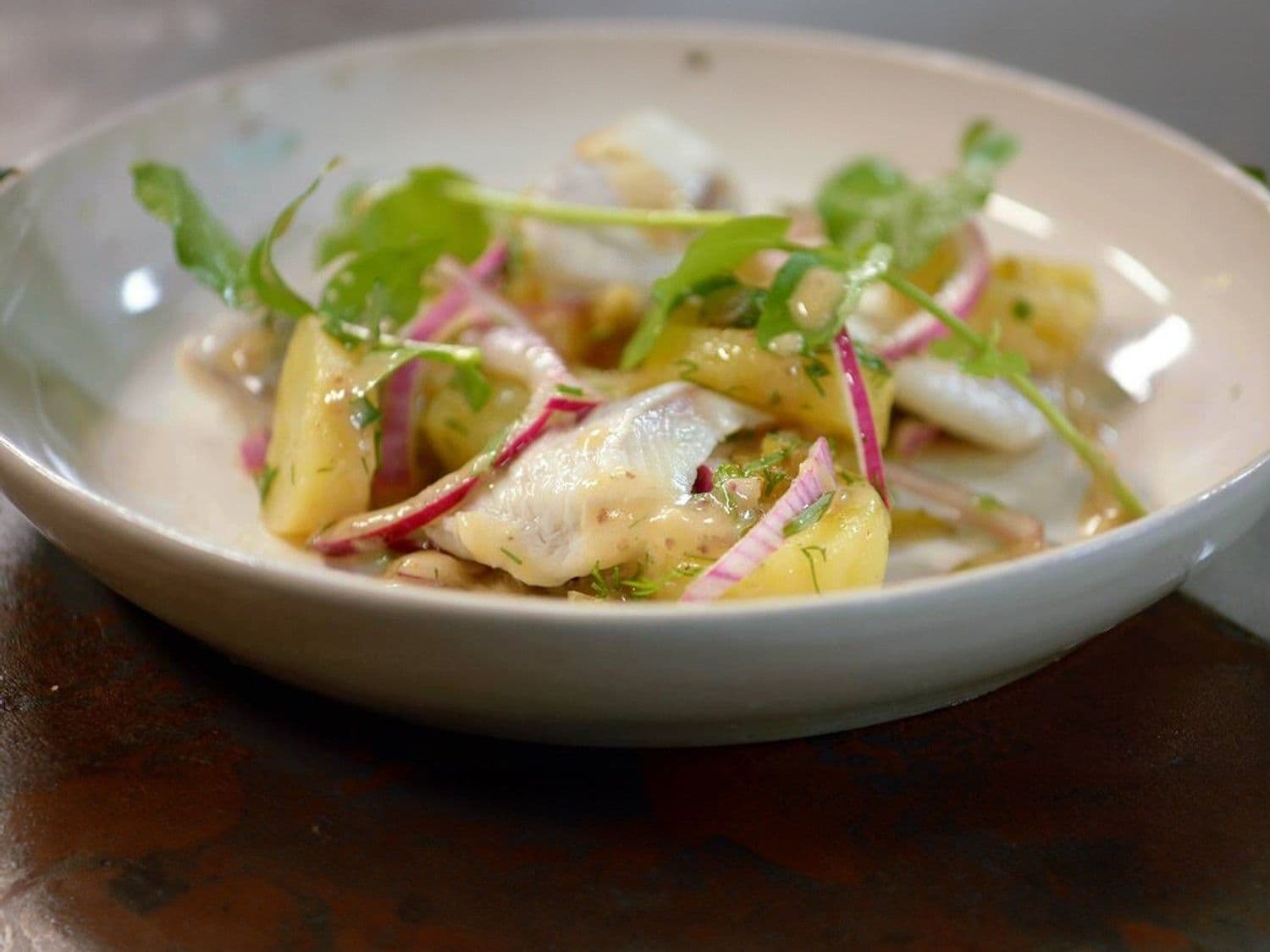 Opgelegde haring met aardappelsalade