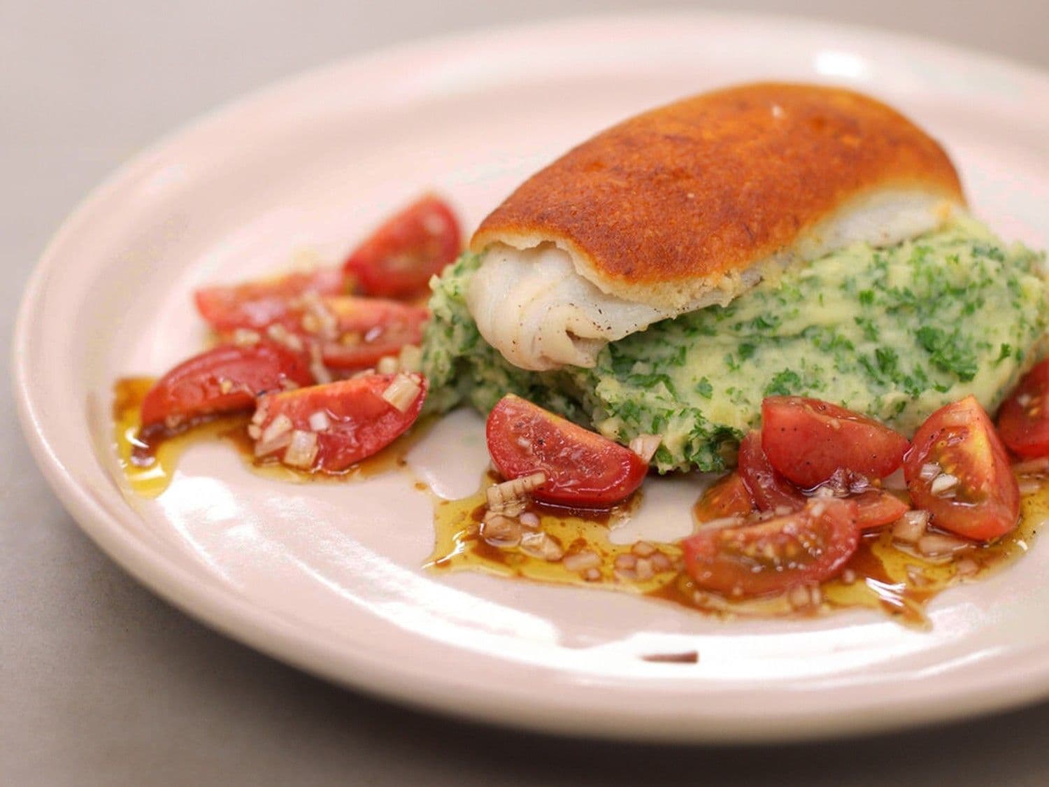 Krokante pladijsfilets met peterseliepuree 