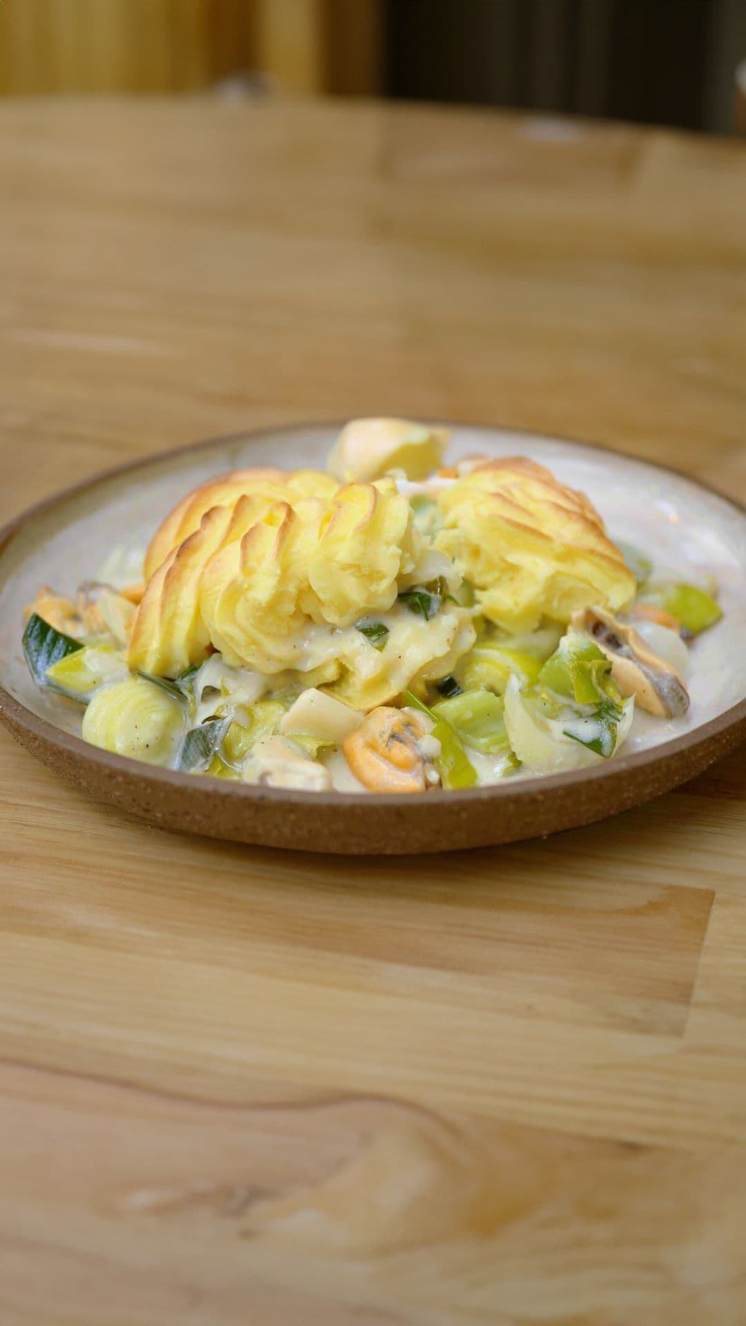 Ovenschotel met kabeljauw, mosselen en pommes duchesse