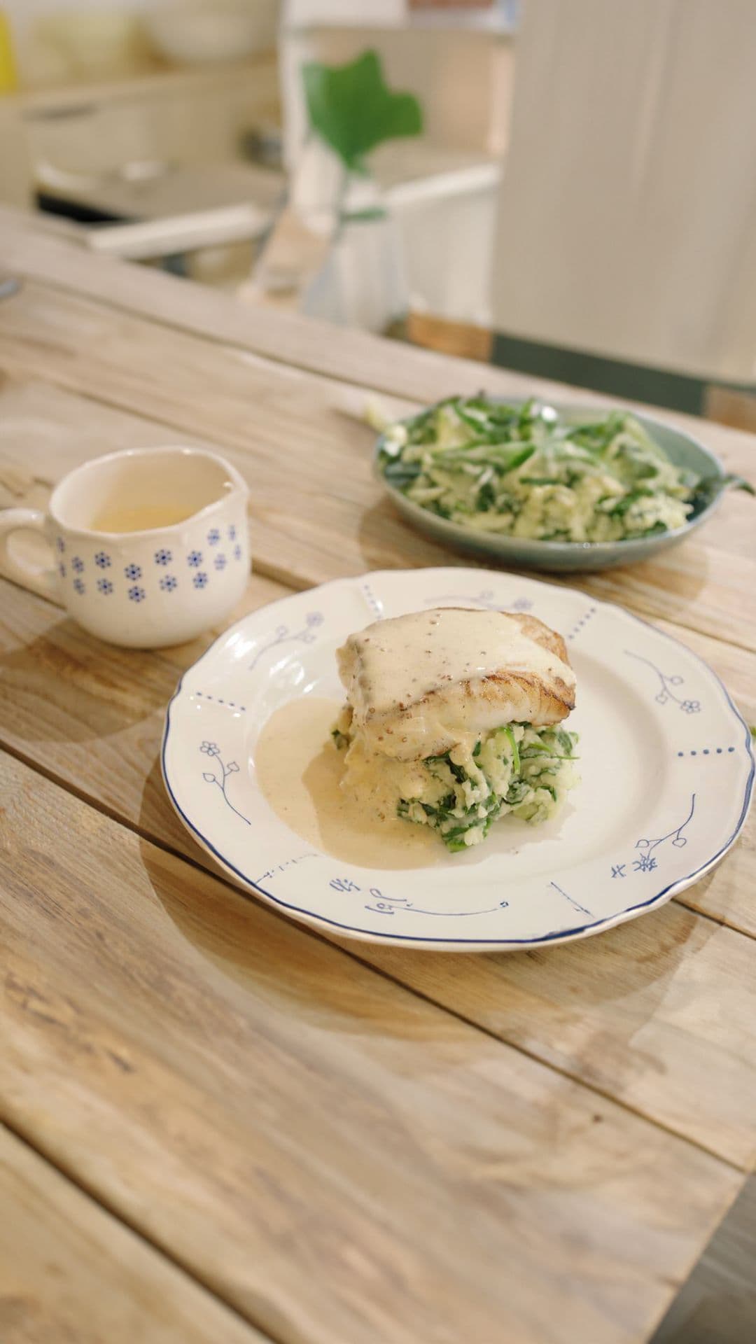 Kabeljauw met spinaziepuree en dijonaise