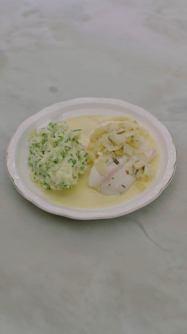 Vis met bieslookpuree en romige venkel