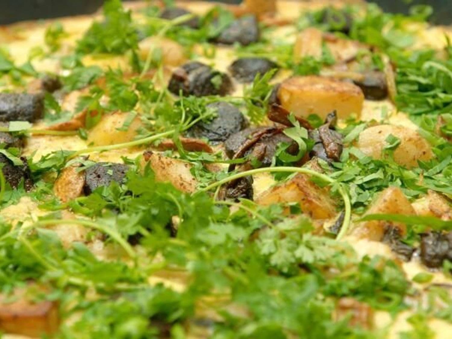 Omelet met zwarte pens en boschampignons