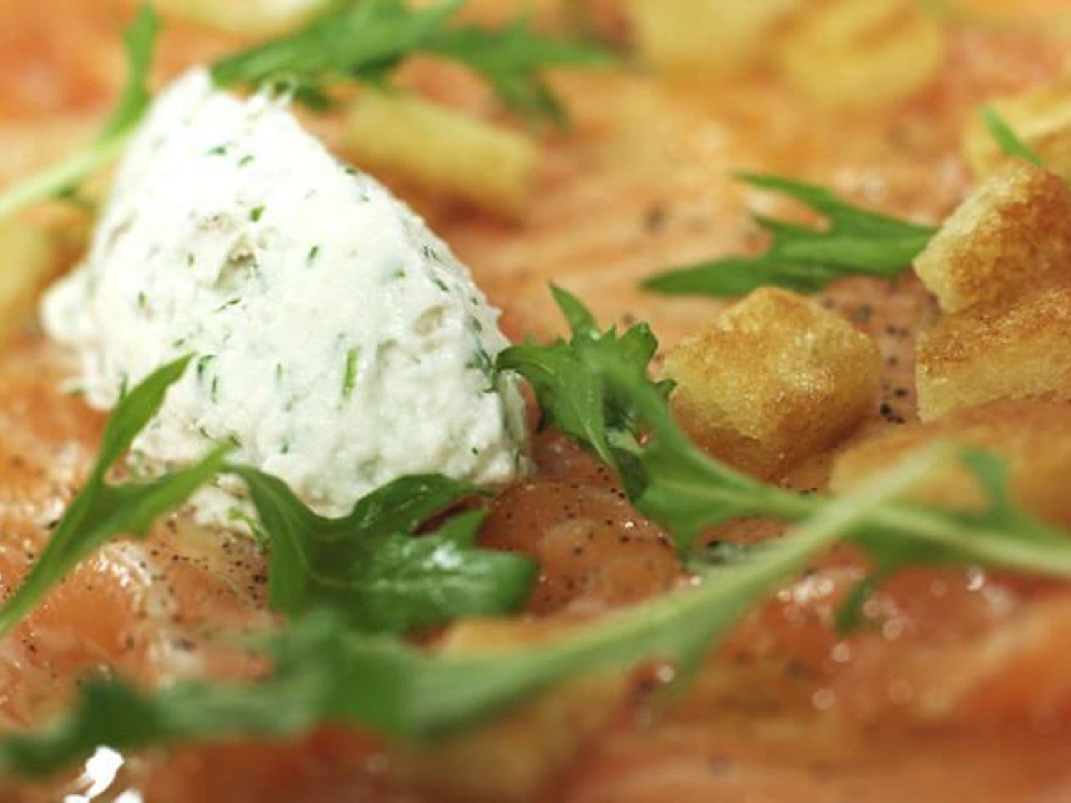 Carpaccio van zalm met een dressing van verse kaas
