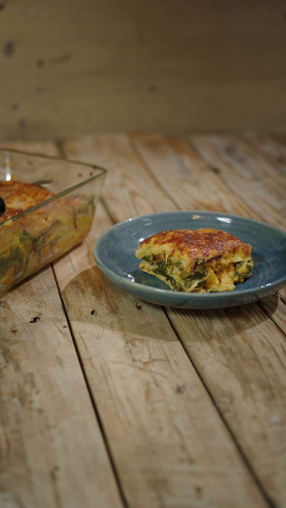 Lasagne met boerenkool, pompoen en kip
