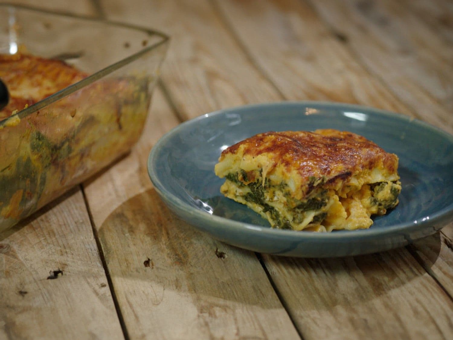 Lasagne met boerenkool, pompoen en kip