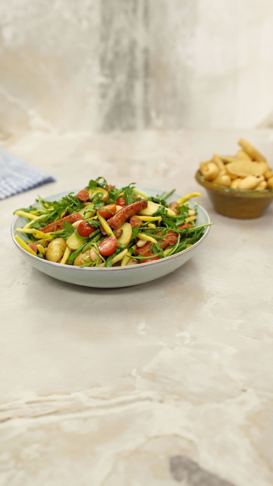 Bonensalade met primeuraardappelen en merguez