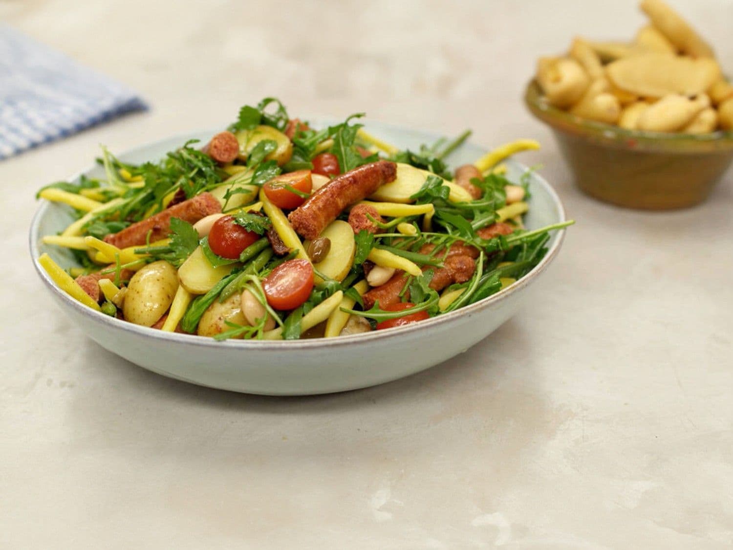 Bonensalade met primeuraardappelen en merguez