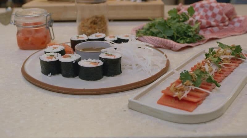 Maki en sushi van watermeloen