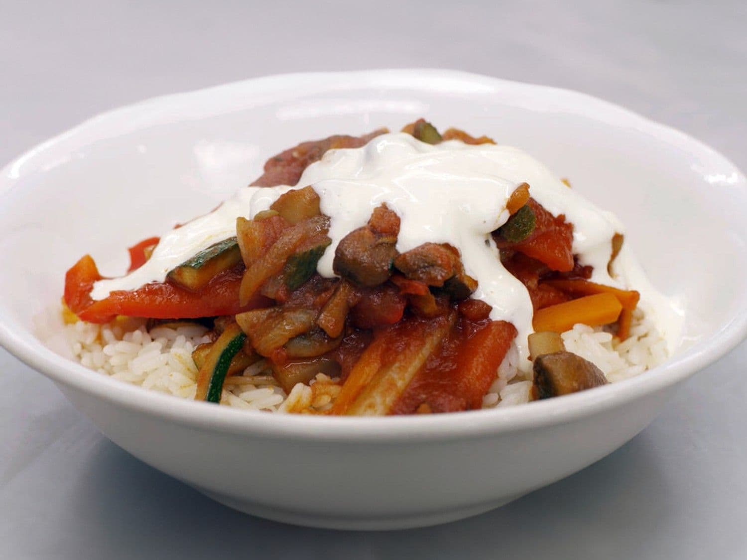 Groentestoofpotje Stroganoff met rijst