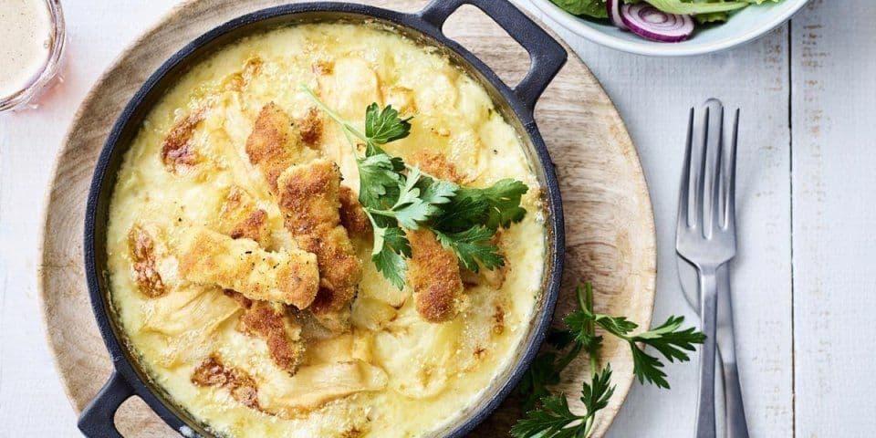 Tartiflette met krokante kalfsreepjes