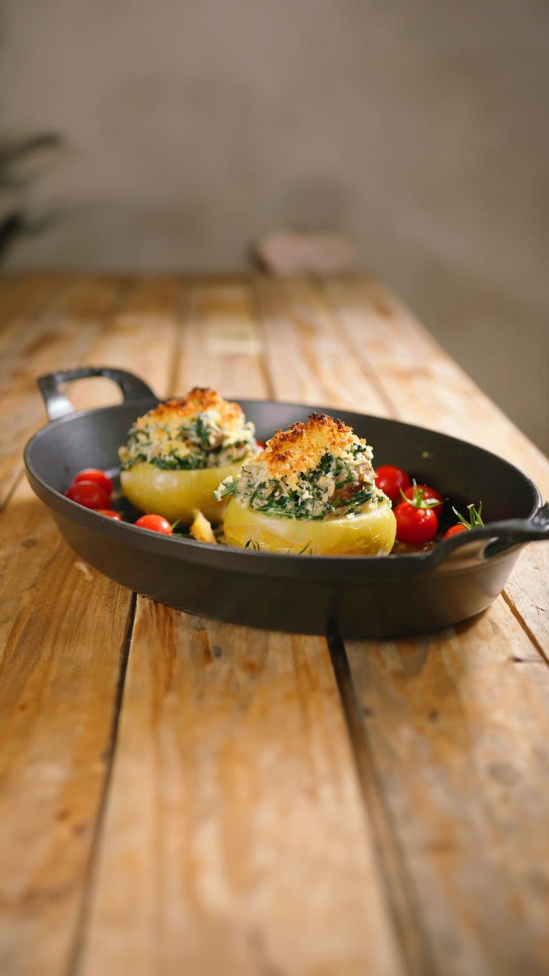 Koolrabi met spinazie, walnoten en ricotta