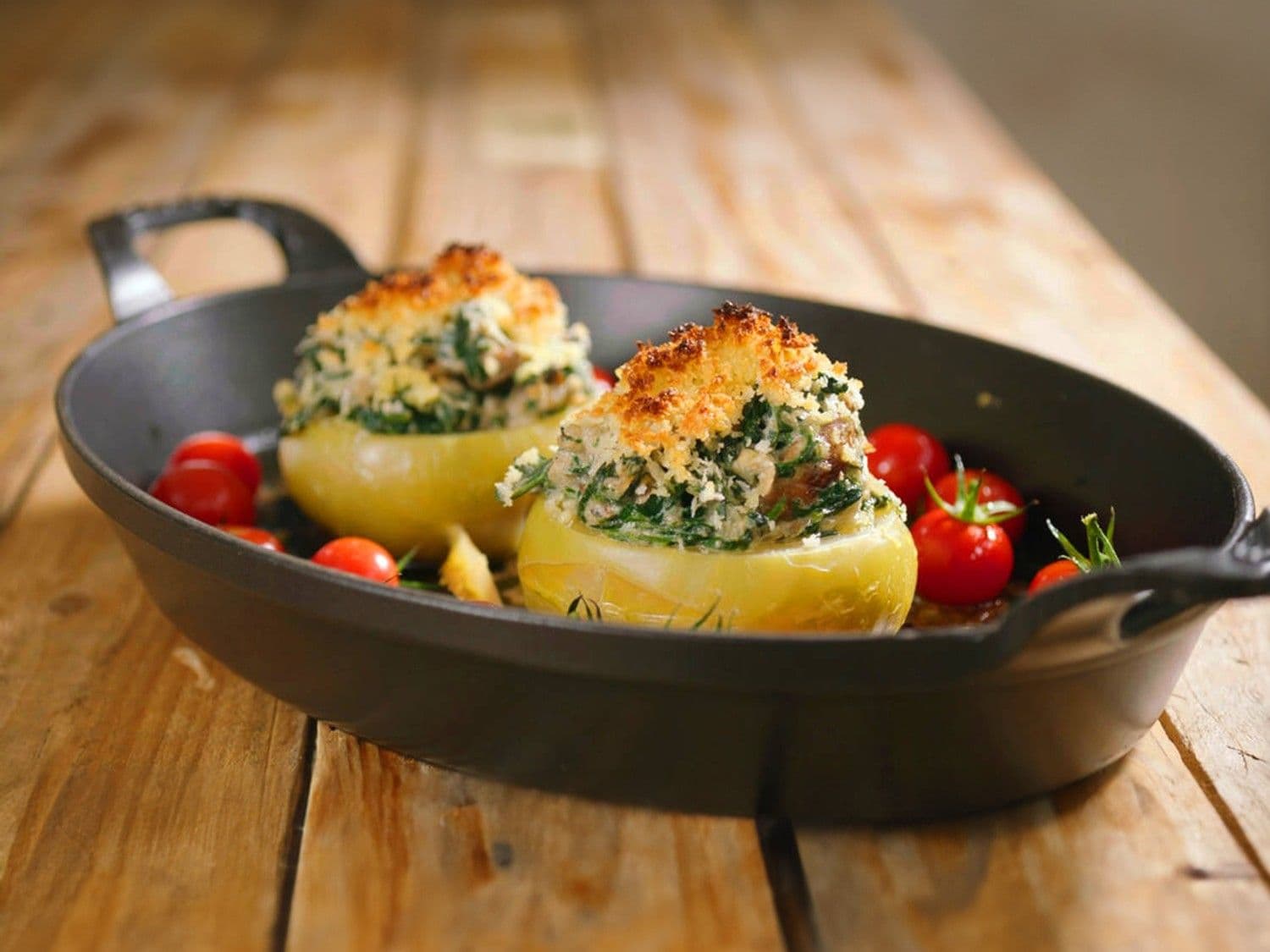 Koolrabi met spinazie, walnoten en ricotta