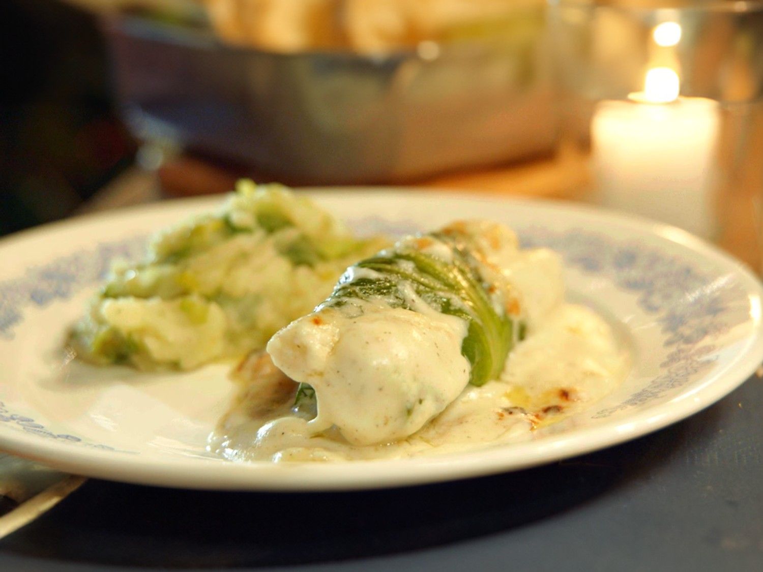Andijvierolletjes met schorseneren en puree