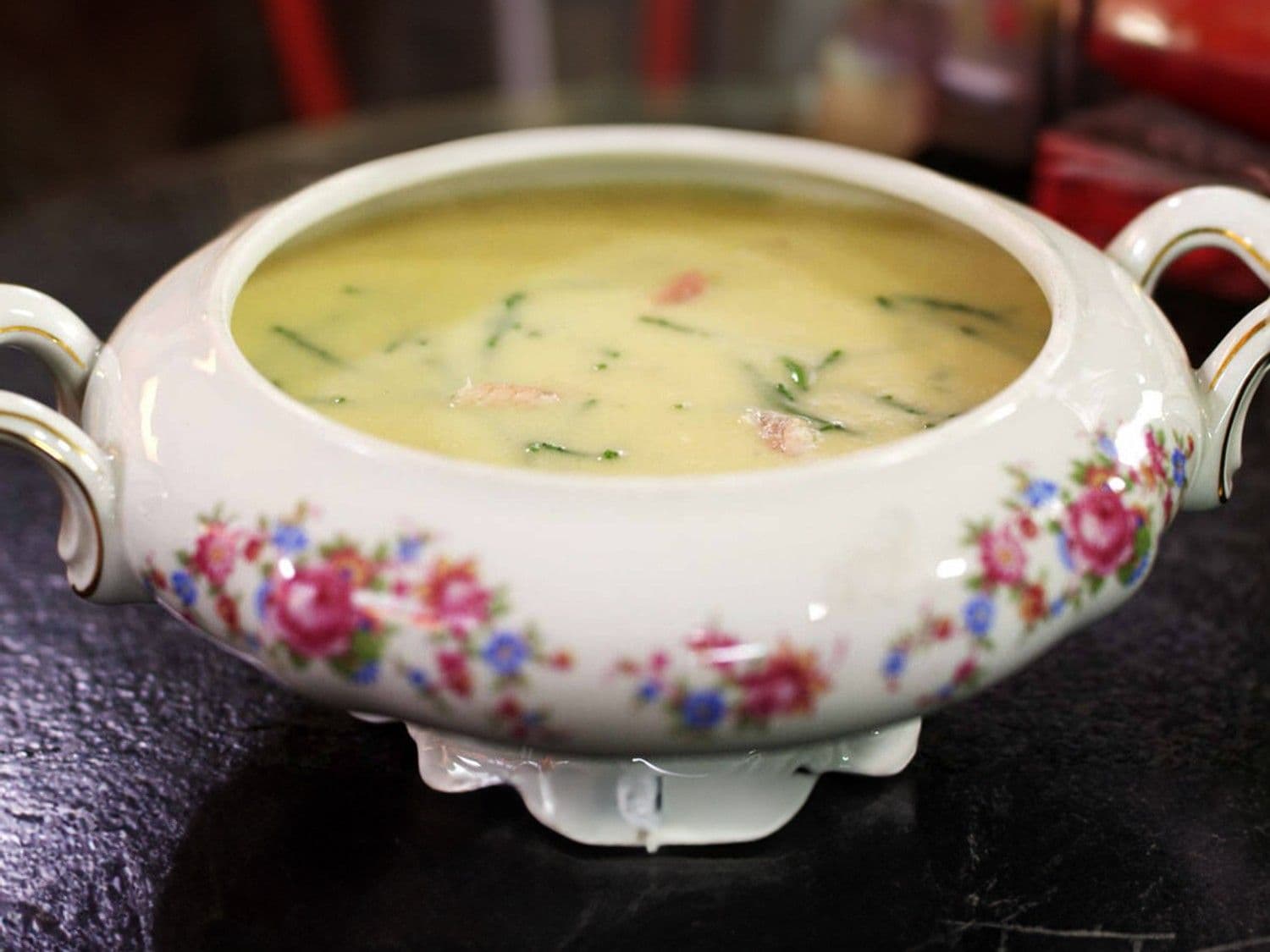 Aardappelsoepje met gerookte paling