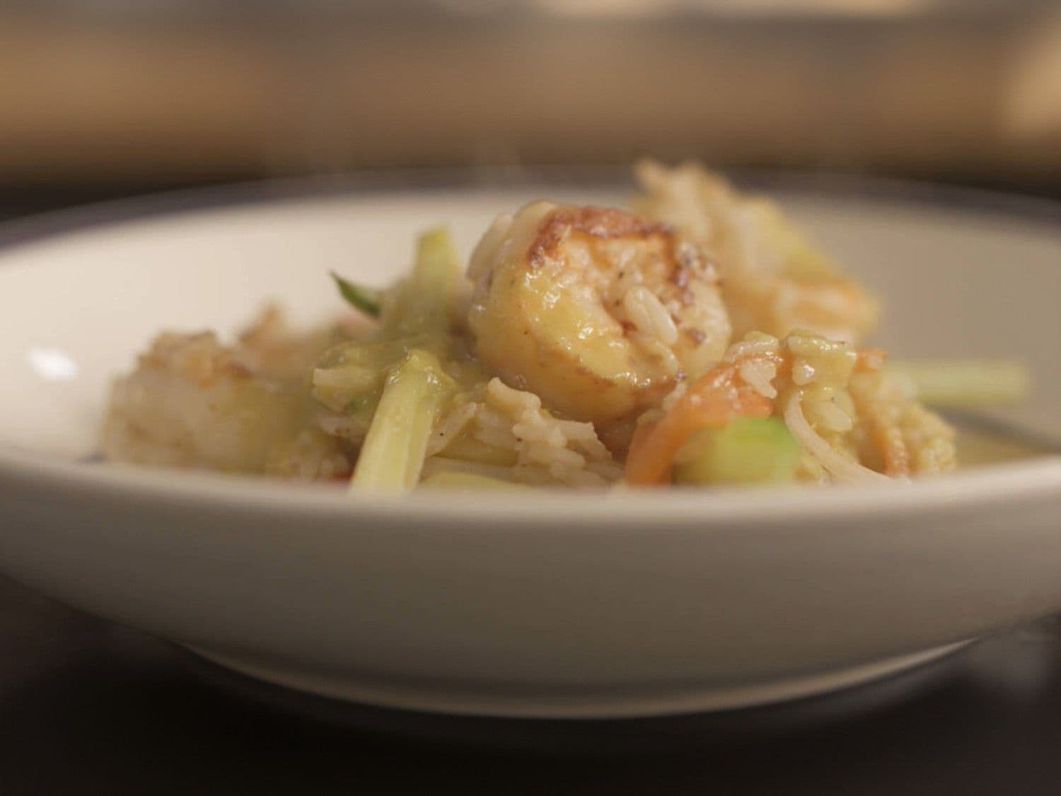 Scampi met currysaus