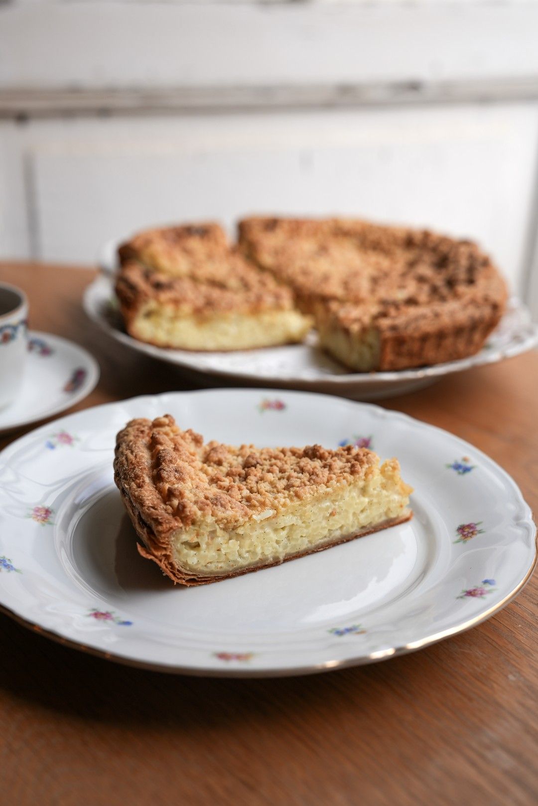 Rijsttaart met crumble van blonde suiker