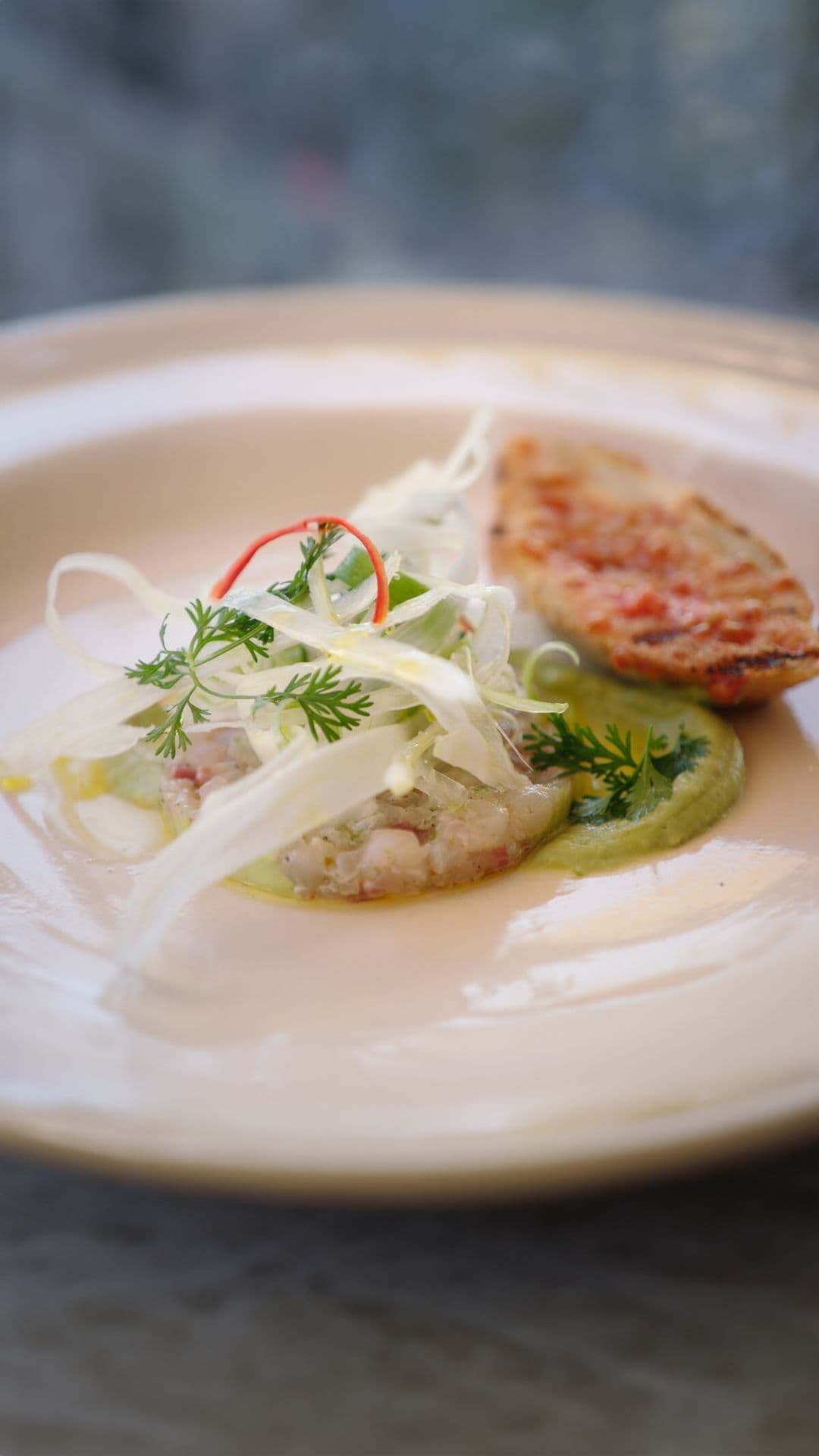 Tartaar van goudbrasem met venkelsalade en avocadocrème