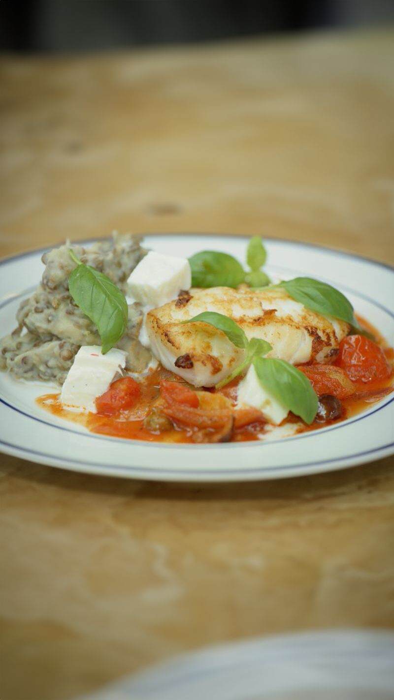 Schelvis alla Siciliana met linzenpuree