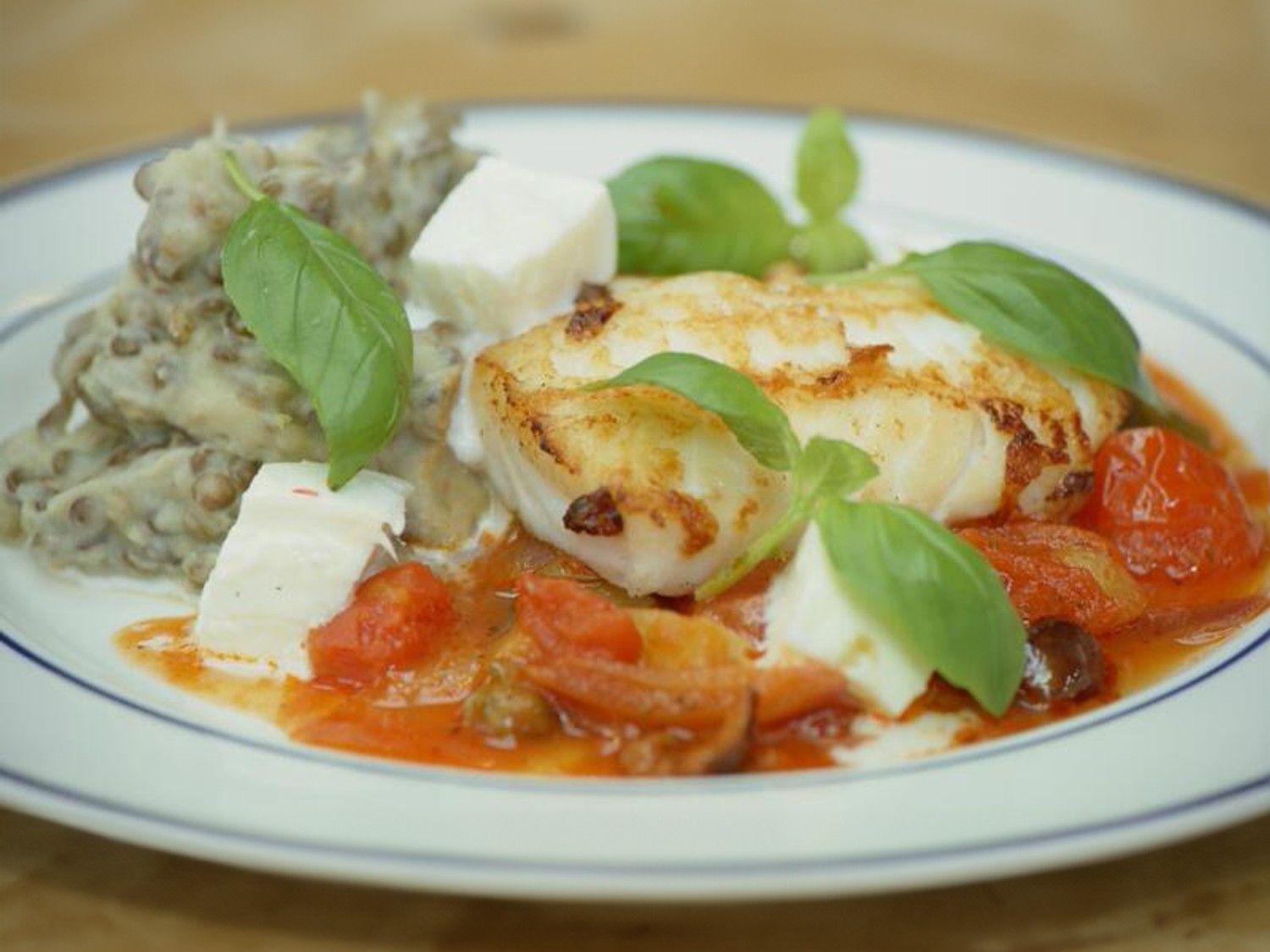 Schelvis alla Siciliana met linzenpuree