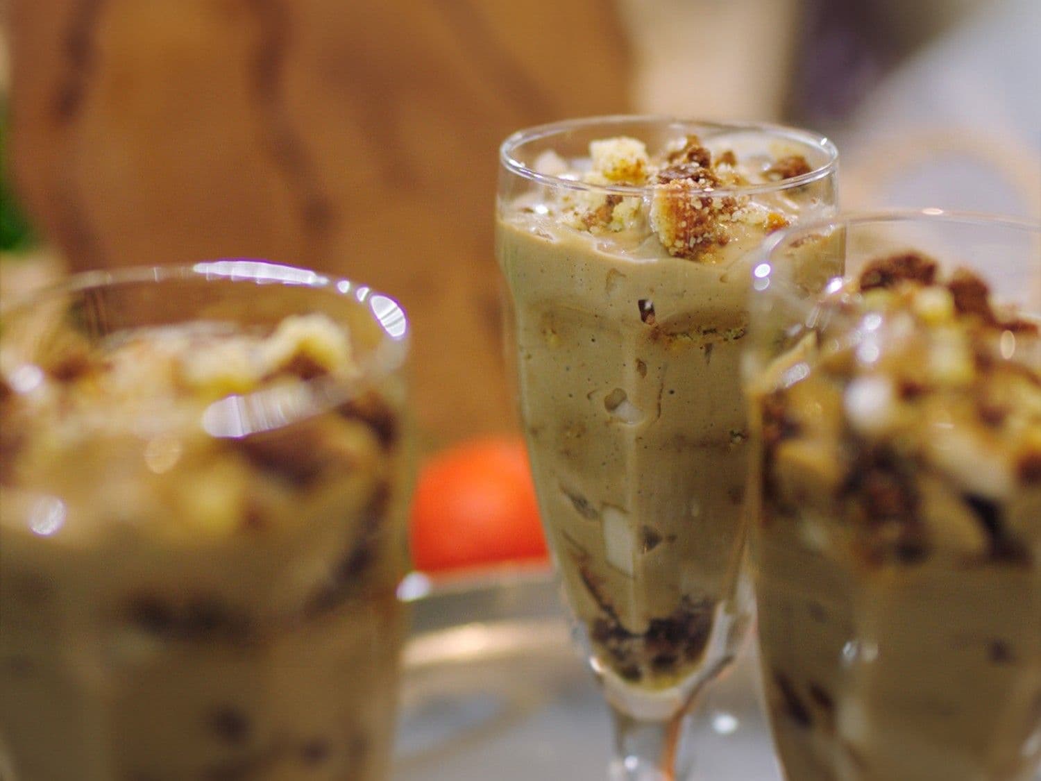 Trifle van koffie en peer met artisanale speculaas