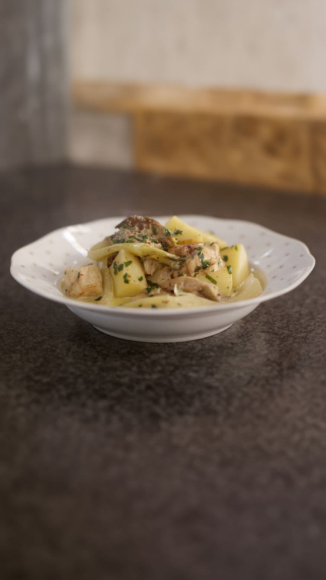Kipfilet met aardappelen, oesterzwammen en venkel