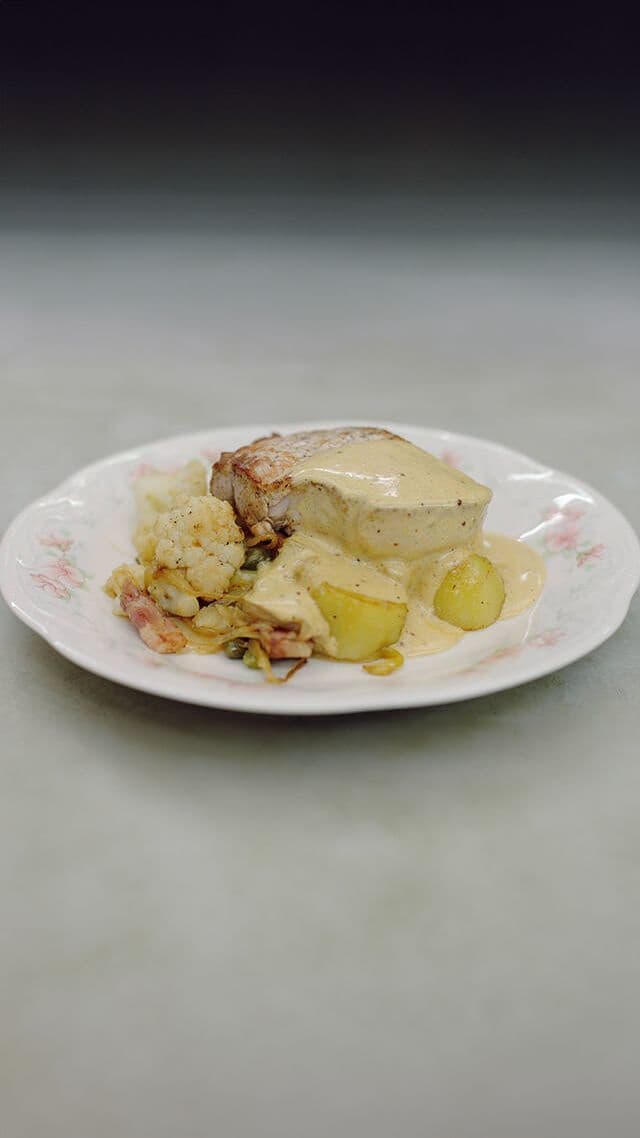 Varkensmignonetten met bloemkool en dijonaise noisette 