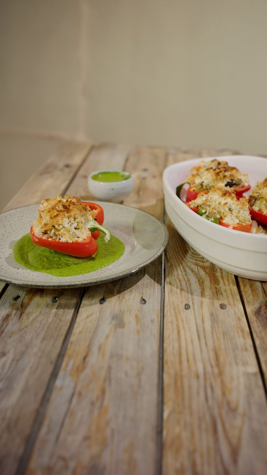 Paprika's gevuld met Griekse rijst en feta