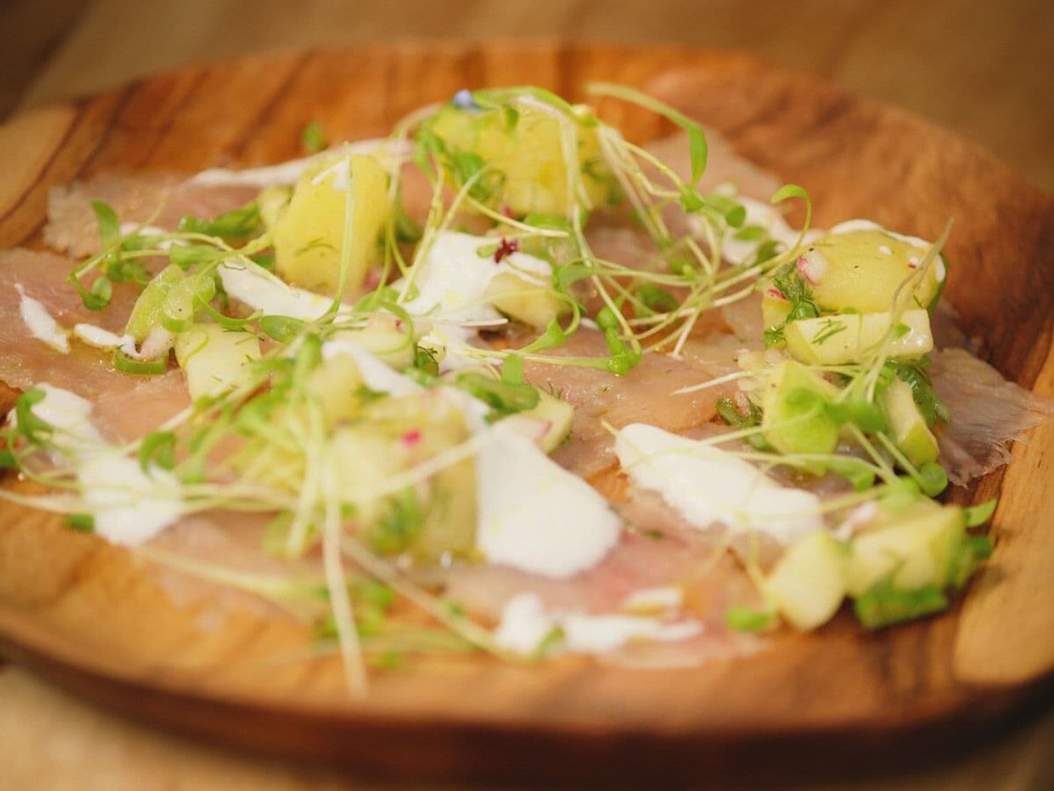 Gravad forel met aardappelsalade