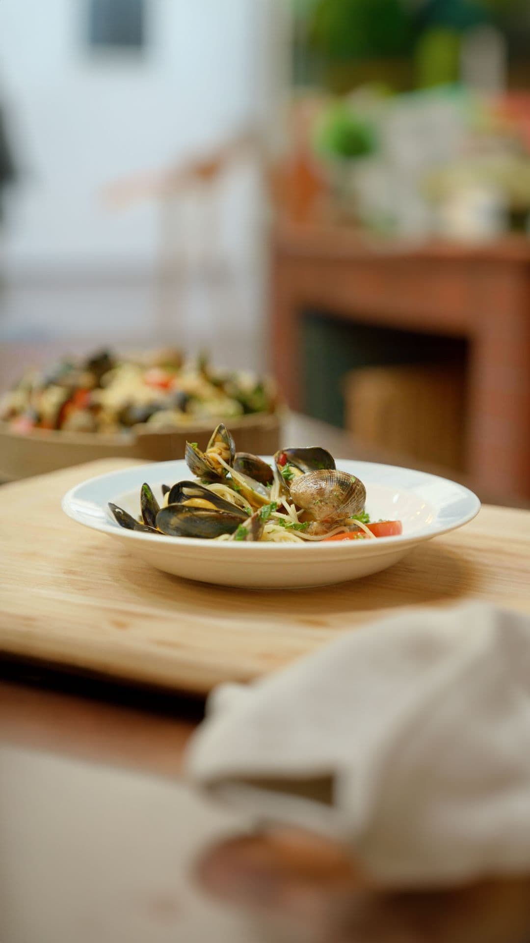 Pasta met mosselen en tapijtschelpen
