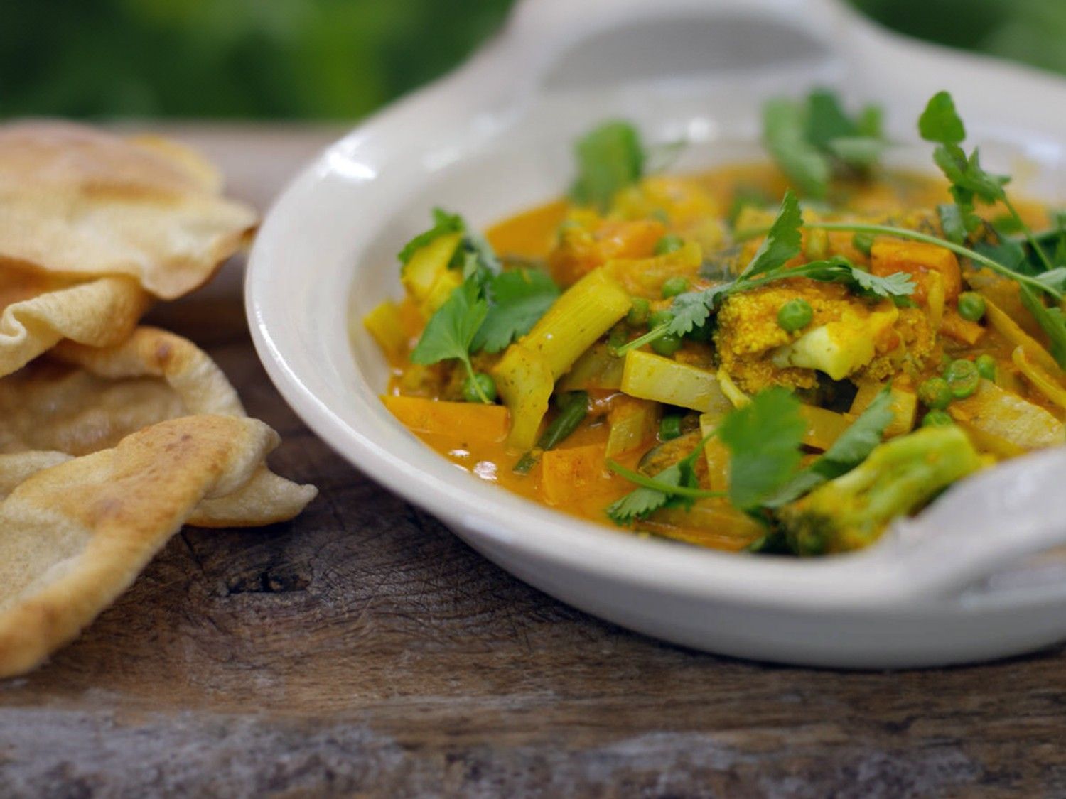 Groenecurry met papadums