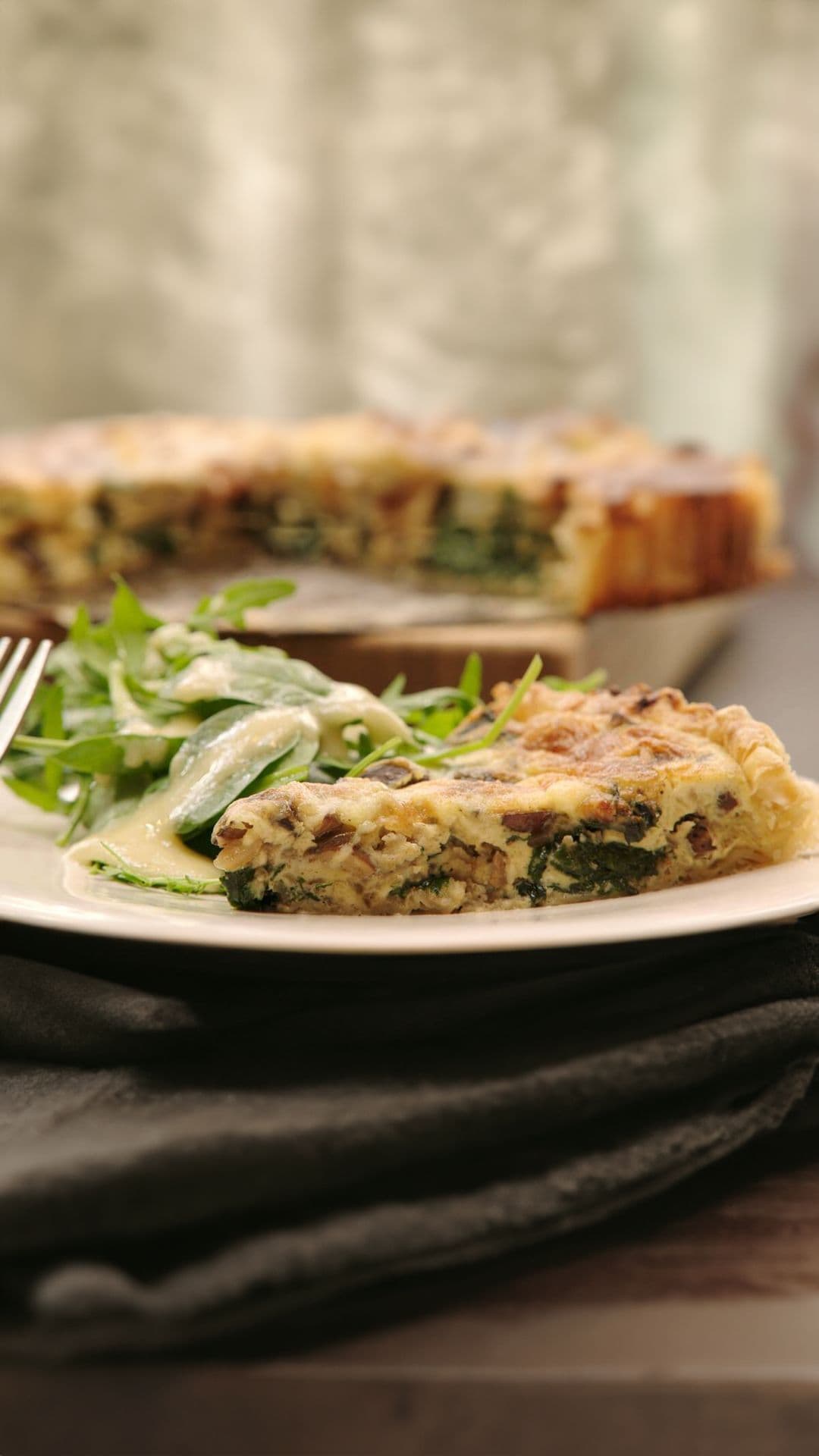 Quiche met spinazie en champignons