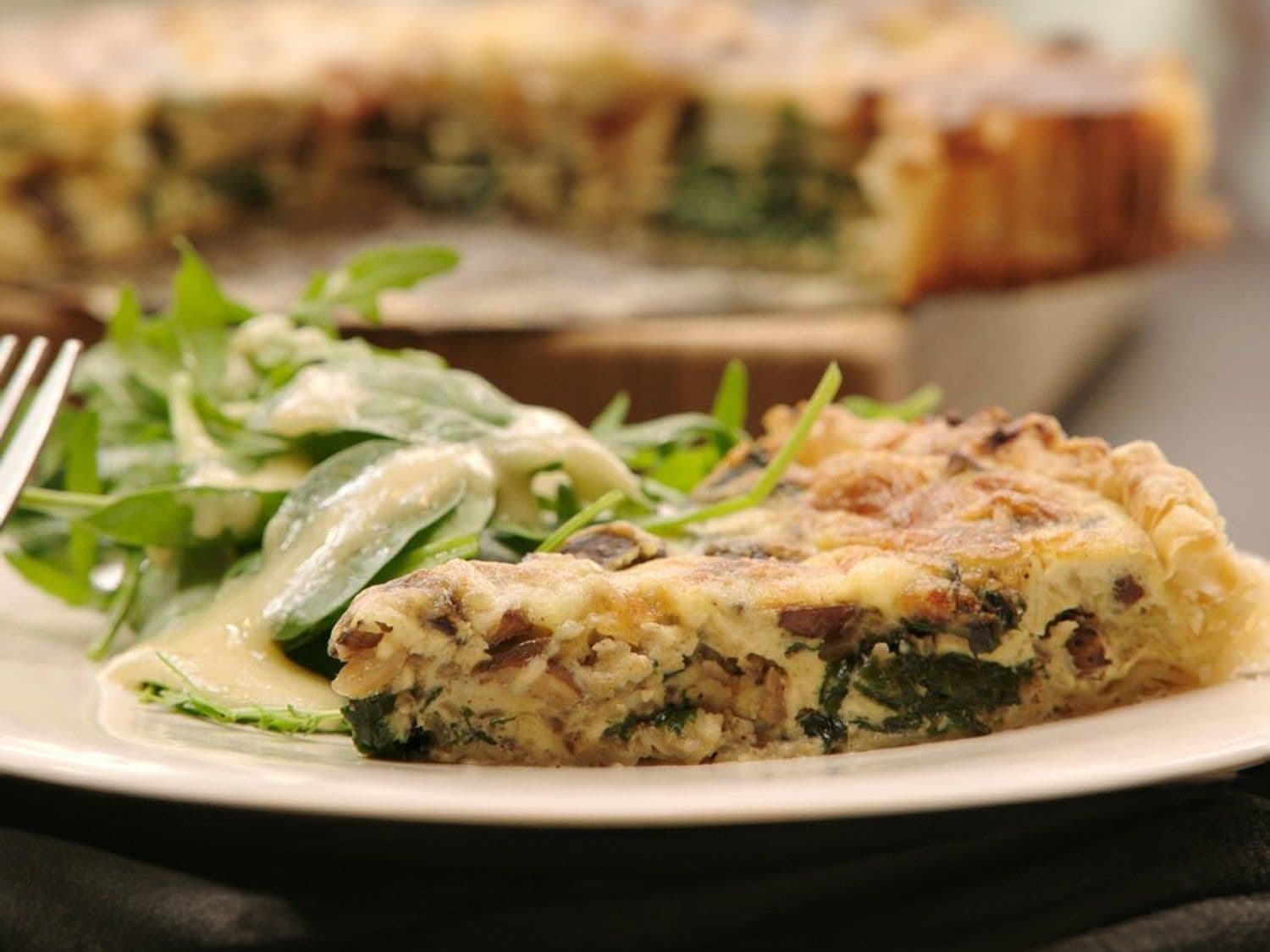 Quiche met spinazie en champignons