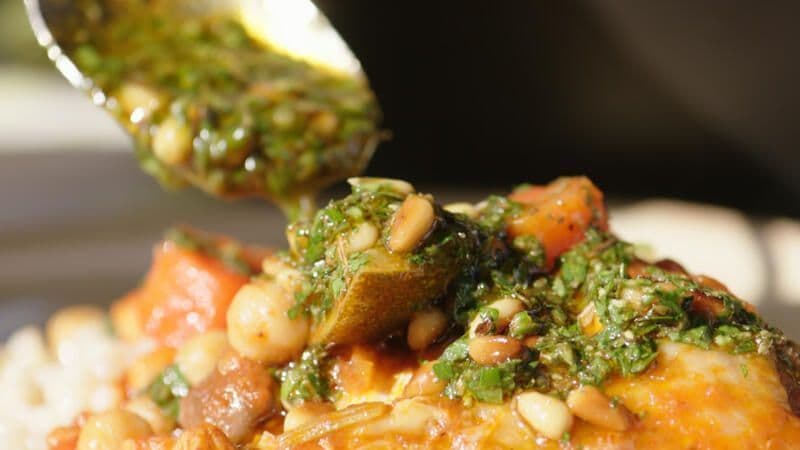 Ovenschotel met kip, venkel en parelcouscous